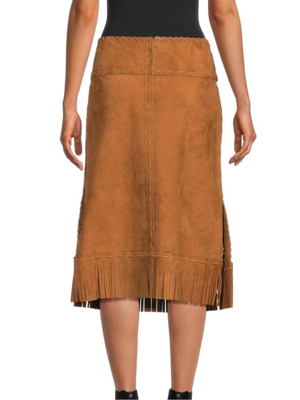 Valentino Garavani Suede Lamb Skin Midi Skirt with Fringe in Cognac Brown - Picture 4 of 4